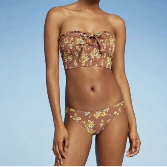Xhilaration Floral Brown/yellow Bikini Set. Size Medium. - Picture 1 of 9